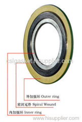 Spiral wound gasket with inner and outer rings