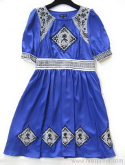 Anna Sui rayon crepe embroidery pleated dress