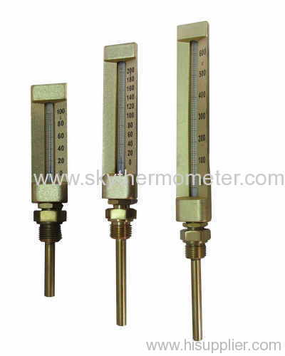 V shaped glass industrial thermometer
