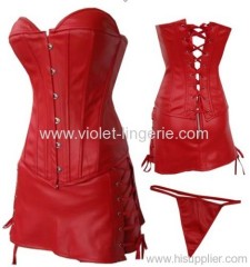 Red Sexy Leather Boned corset