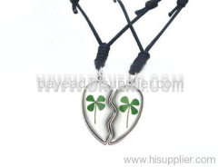 Real 4 Leaf Lucky Clover Valentine Pair Necklace