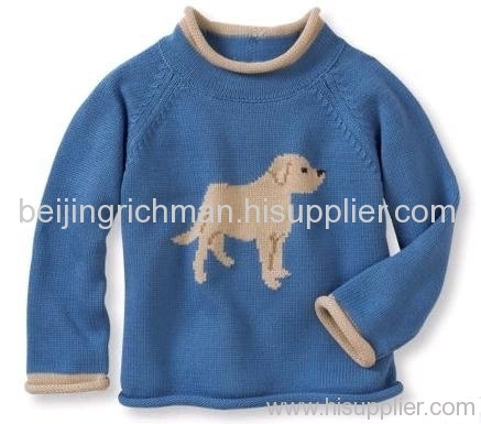 Intarsia round neck baby cashmere pullover