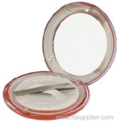 Plastic pocket mirror with puff & tweezer