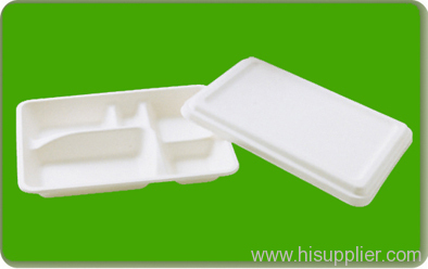 Biodegradable sugarcane pulp tray with lid