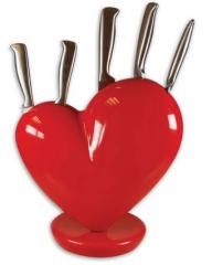 heart knife block red