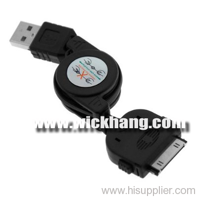 Black Retractable USB Sync Data Cable For iPhone 3G 3Gs iPod