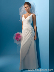 2010 V-neck sleeve straps chiffon bridal dress