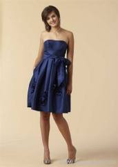 Flat neckline Satin Sleevless Knee-length Bridesmaid Dresses