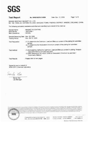 SGS report for the magnet coating A page