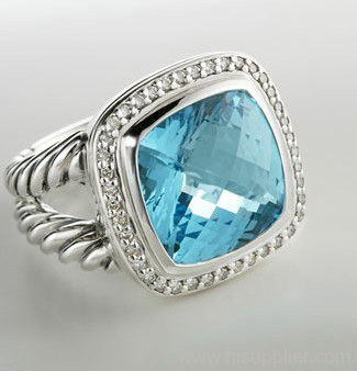 14mm blue topaz ring yurman ring sterling silver ring gemstone jewelry