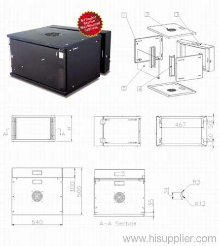 6u/9u/12u/15u double section wall mount network cabinet