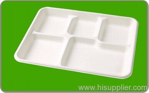 Disposable biodegradable bagasse plate 5 compartment America tray
