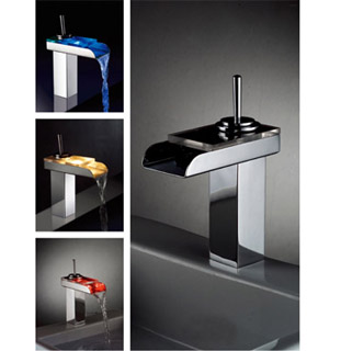 Waterfall LED Light Glass Basin Faucet