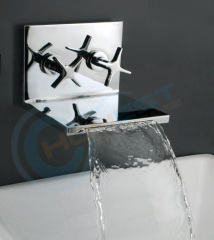 Wall mounted waterfall basin mixer