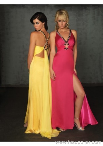 New Design chiffon sexy deep neck evening dress