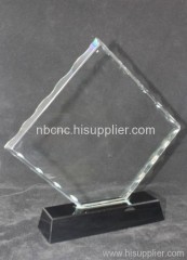 white glass trophy with black base