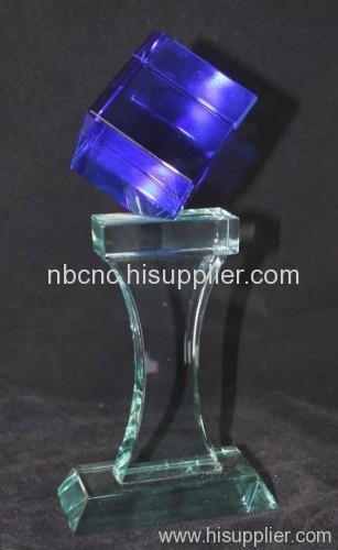 glass trophy with blue part