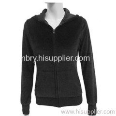 lady's pure color velour hoodie