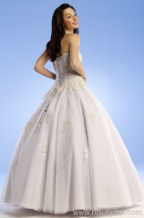 Elegant A-line Straplesss Floor-length Applique Beads prom gown