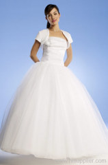 Elegant Flat Organza &Satin A-line Straplesss Floor-length Beads prom gown