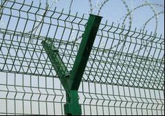 Airport Fences with Y steel post and razor babed wire coil