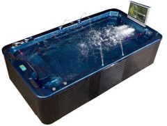 Blue long outdoor swim spa