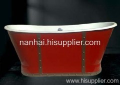 cast iron bathtub with red coat