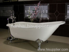 black freestanding cast iron bath