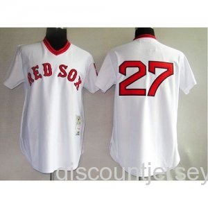 Boston Red Sox Carlton Fisk 27 White Mitchell Ness MLB Jerseys