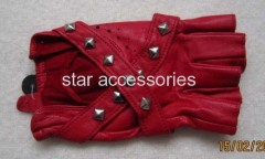 leather fingerless gloves with rivet