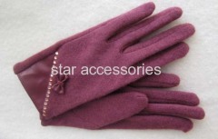 wool gloves with leather bow-tie and diamonds