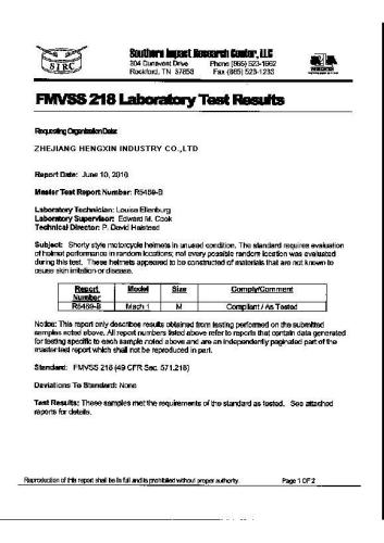 DOT certificates for helmets