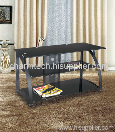 Black Glass and Iron TV Stands