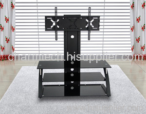3 Black Tempered Glass and Iron LCD TV Stand