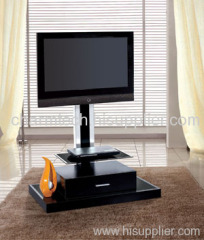 Black MDF Drawer Tempered Glass LCD TV Stands