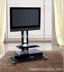 Black Tempered Glass and Black MDF Drawer LCD DVD TV Stand