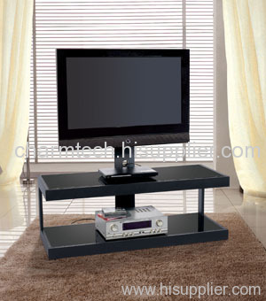 Black Tempered Glass and Hexagonal Aluminum Tube TV Stand