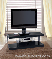 Black Glass and Hexagonal Aluminum Tube LCD DVD TV Stand