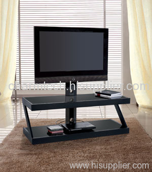 Black Glass and Hexagonal Aluminum Tube LCD TV Stand