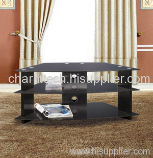 Black Tempered Glass and Black Aluminum Tube LCD TV Stands