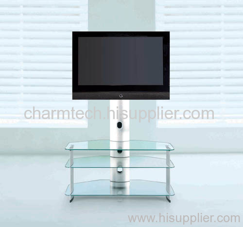 Clear Tempered Glass Silver Aluminum Tube TV Stand