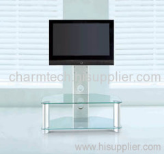 Clear Tempered Glass Silver Aluminum Tube LED TV Stand