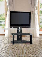 Black Glass Silver Tube LCD TV Stand