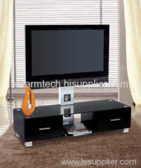Black Glass and Silver Handle LED TV Stand
