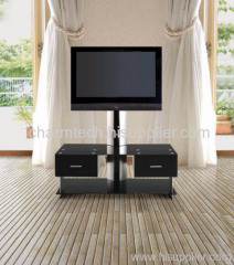 Black MDF Drawer Black Tempered Glass LCD TV Stands