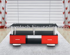 Black Glass Red MDF Drawer Plasma Stand