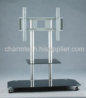 Black Tempered Glass Silver Aluminum Tube LCD TV Stand