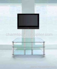 Clear Glass Sliver Aluminum Tube LCD Plasma TV Stand