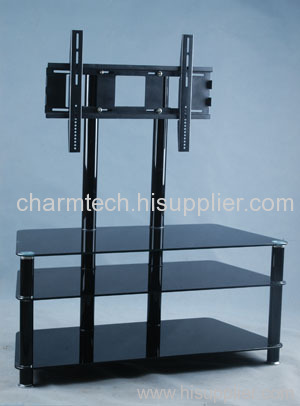 Black Glass Black Round Tube TV Stand