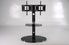 Black Round Tempered Glass Plasma TV Stand